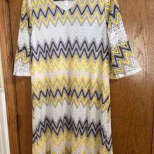 Racers Zig Zag Crochet Yellow /Blue Bell Sleeve Dress